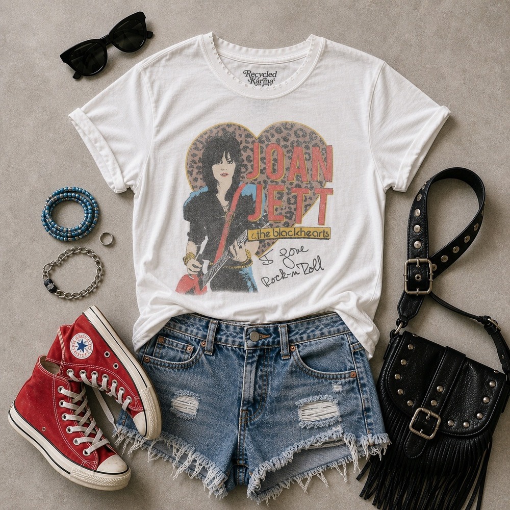 Recycled Karma Joan Jett & the Blackhearts Distressed Graphic Tee White XS